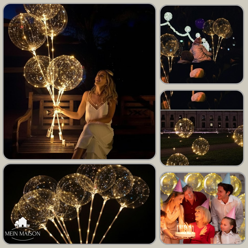 Warmweiße LED-Ballons für Feiern & Events. Wiederverwendbare Party-Dekoration für drinnen & draußen.