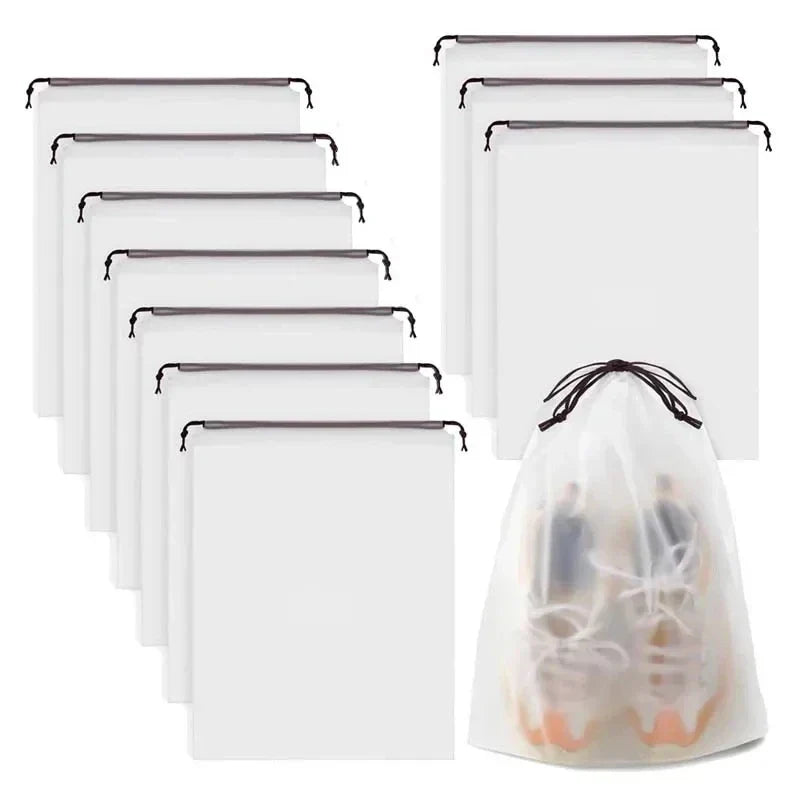 10er-Pack transparente, wasserdichte Schuhbeutel für Reisen. Ideal für Kofferorganisation und platzsparendes Packen.
