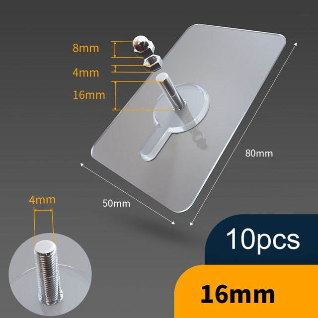 10er Set transparente Klebehaken, schwerlast & selbstklebend. Perfekte bohrfreie Lösung für Ordnung im Haushalt.