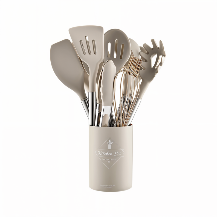 Geschenkidee: Modernes Silikon Kochset mit allem, was man für effektives Kochen benötigt.