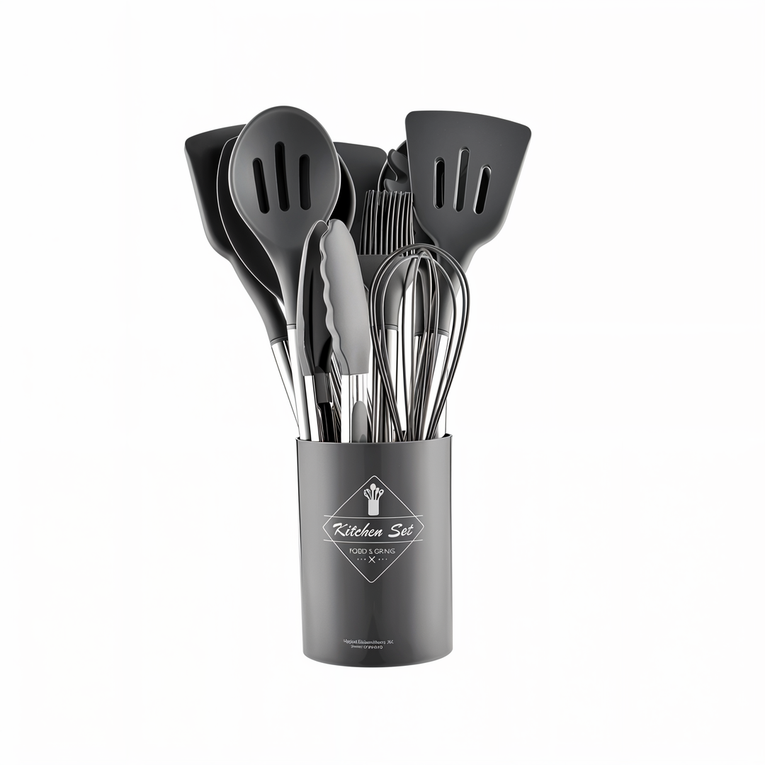 Robuste antihaft Silikon Kochutensilien mit ergonomischen Edelstahlgriffen für jede Küche.