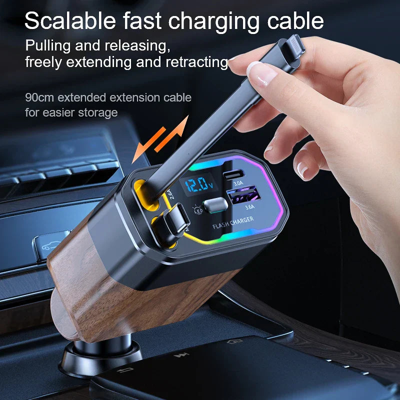 Praktisches Auto-Gadget: 120W KFZ-Adapter mit USB-C und Zigarettenanzünder für Reise und Smartphone-Zubehör.