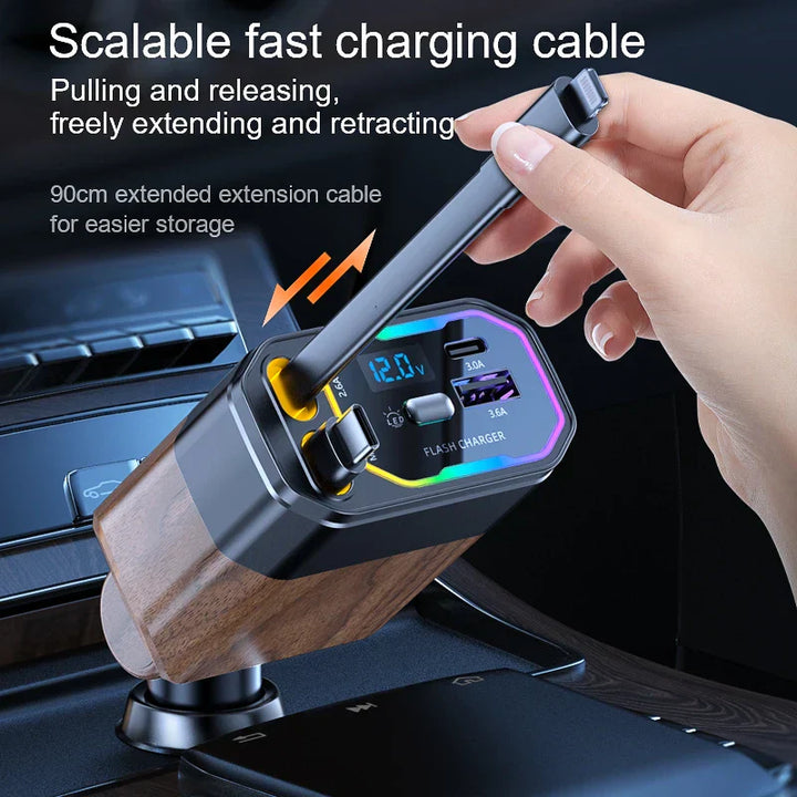Praktisches Auto-Gadget: 120W KFZ-Adapter mit USB-C und Zigarettenanzünder für Reise und Smartphone-Zubehör.