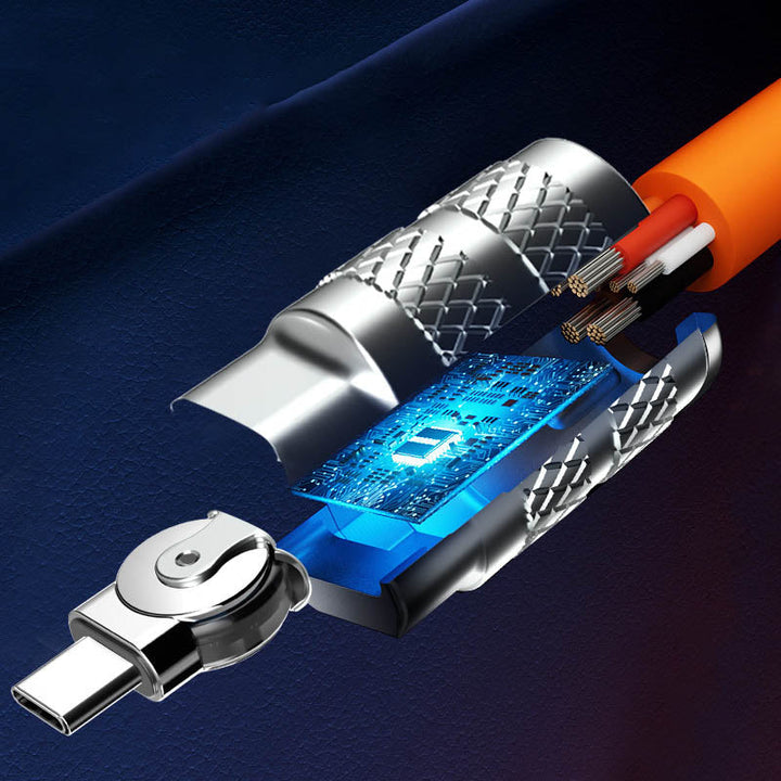 Langlebiges 120W Ladekabel, 180° drehbar, für Type-C & iPhone. Schnelles Laden & Datenübertragung.