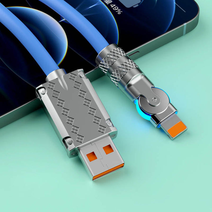 Langlebiges 120W Schnellladekabel mit drehbarem Stecker. Optimiert für Handy-Gaming & schnelle Ladung.