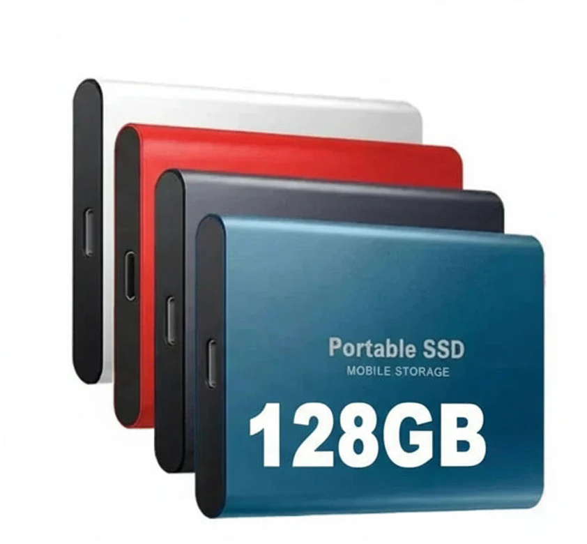Robuste, stoßfeste 128GB externe SSD. Tragbarer USB-C Datenspeicher für unterwegs mit PC, Mac, Android.