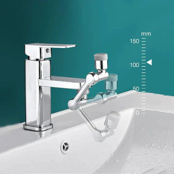 Robuster Edelstahl-Wasserhahnaufsatz, 1440° drehbar, für Spülbecken in Küche & Bad, universell an Armaturen montierbar.