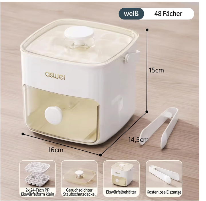 Effizienter 2in1 Eiswürfel-Maker mit Aufbewahrungsbehälter, perfekt für die Küche & Ihre Sommer-Getränke.