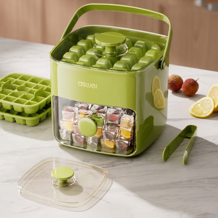 Vielseitiger Küchenhelfer: Eiswürfel-Maker mit praktischer Aufbewahrungsbox für frische Eiswürfel & Kaltgetränke.
