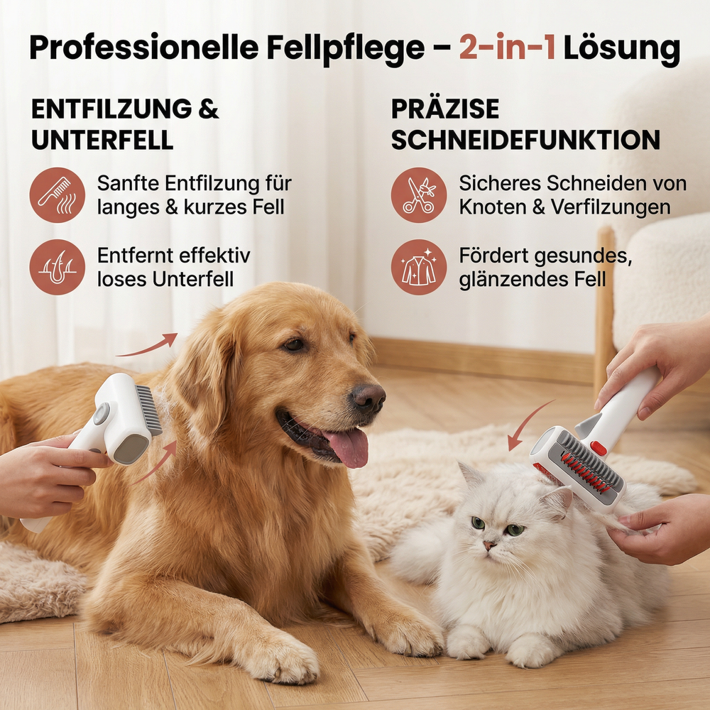 Doppelseitige Tierbürste: Entfilzungsbürste & Unterfellkamm für Hunde- & Katzenfellpflege. Entfernt lose Haare.
