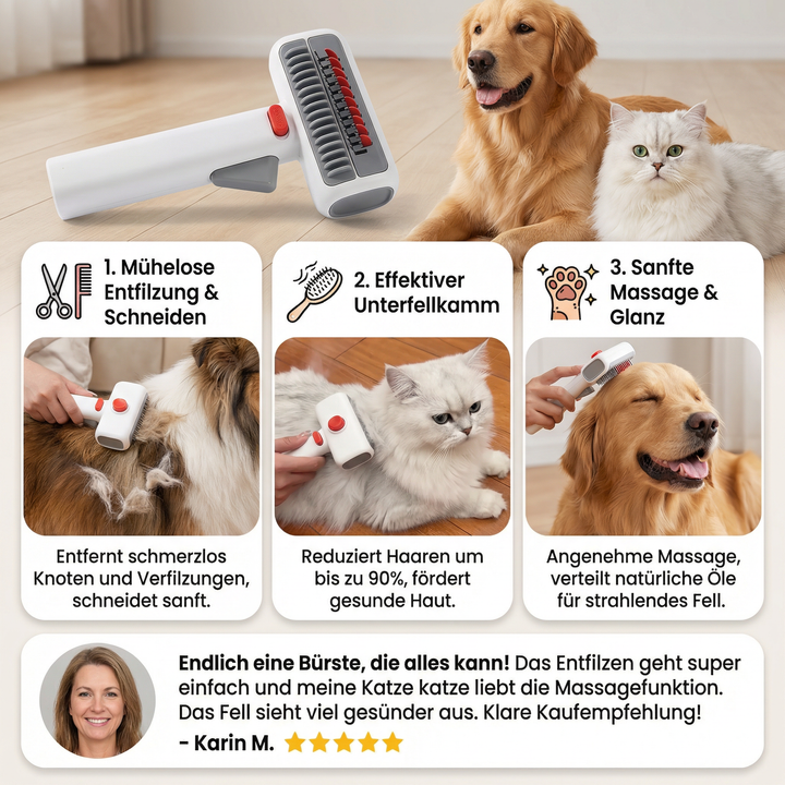 Effektive Entfilzungsbürste & Unterfellkamm für dichte Hunde- und Katzenhaare. Sanfte Fellpflege für Haustiere.