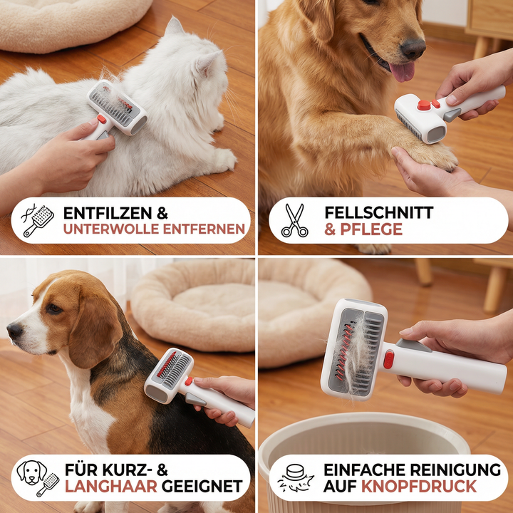 Ergonomische 2-in-1 Hundebürste & Katzenbürste für eine gründliche Fellpflege, entfernt Unterwolle & Verfilzungen.