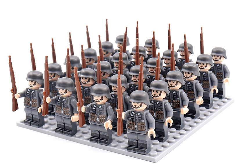 Baustein-Figurenset mit 21 Teilen für fantasievolle Spielwelten, robustes Militärspielzeug aus ABS.