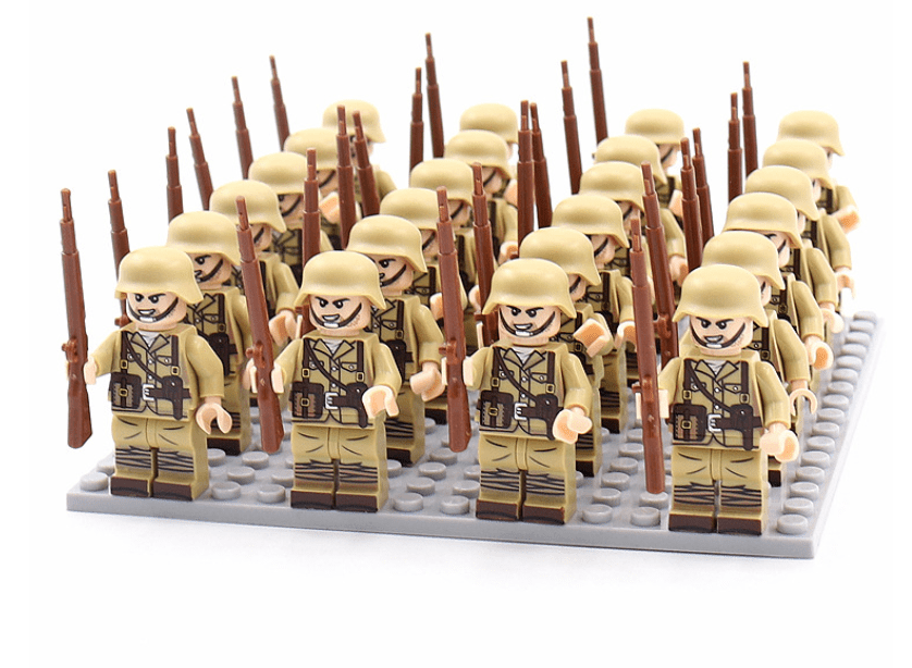 Hochwertiges 21-teiliges Sammlerfiguren-Bausteinset aus ABS, historisch inspiriertes Militärspielzeug.