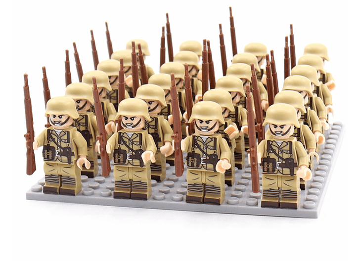 Hochwertiges 21-teiliges Sammlerfiguren-Bausteinset aus ABS, historisch inspiriertes Militärspielzeug.
