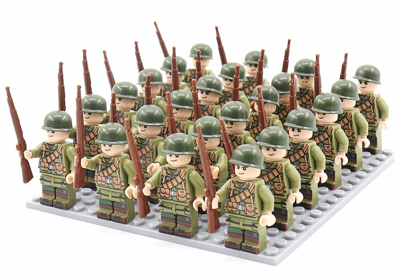 Pädagogisches Baustein-Figurenset mit 21 Teilen, ideal zum Lernen von Geschichte und zum kreativen Bauen.