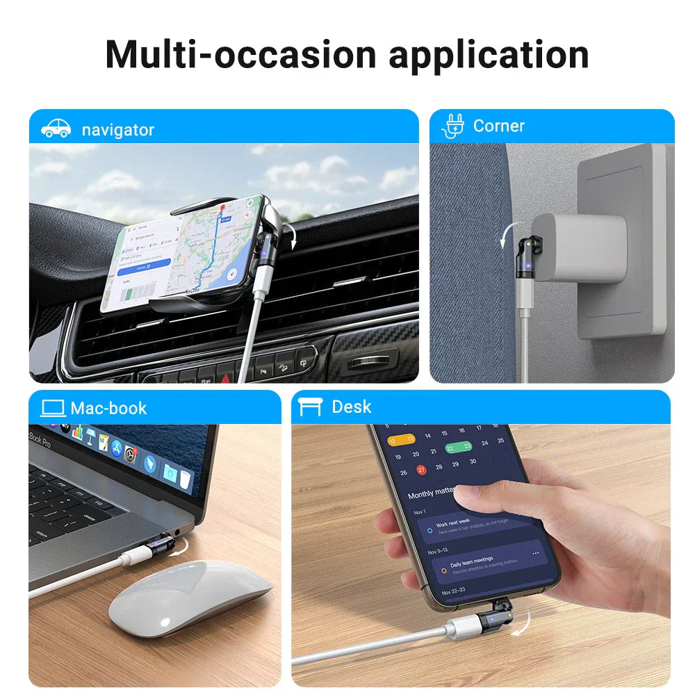 Kompakter 240W USB-C Schnellladeadapter mit 540° drehbarem Stecker; ideal für flexibles Tech Zubehör.