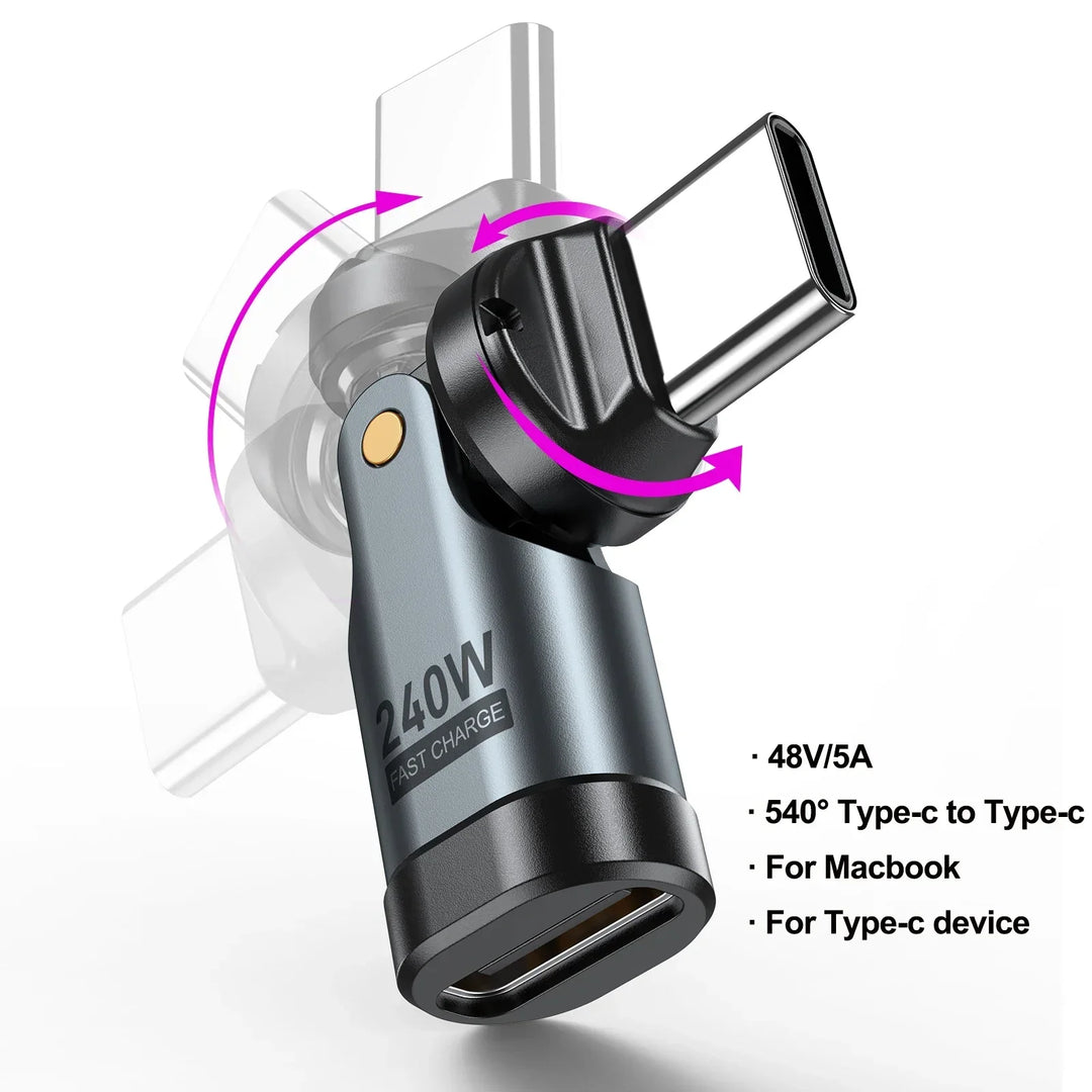 Flexibler 540° drehbarer USB-C Adapter, 240W Schnellladung für alle USB-C Geräte und Zubehör.