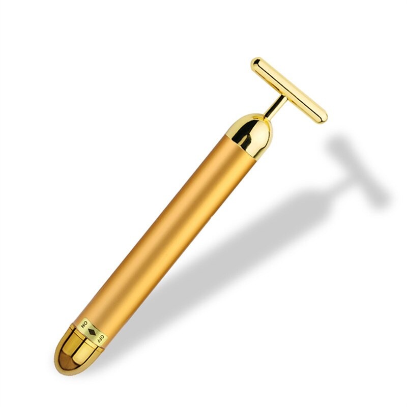 24K Gold Vibrations-Gesichtsroller für verjüngende T-Bar Massage. Fördert Hautstraffung & Faltenreduktion.
