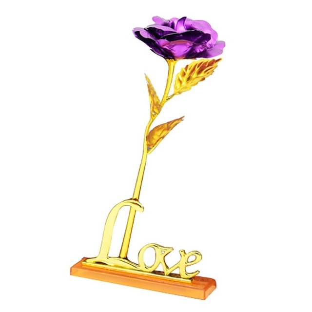 Offene Luxus-Geschenkbox mit glänzender 24k vergoldeter Rose und Zertifikat.