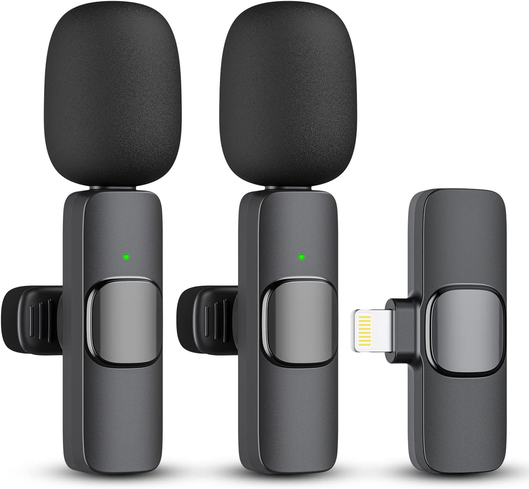 2er Pack kabellose Mikrofone für iPhone & iPad. Kristallklarer Sound, ideal für mobile Audioaufnahme.
