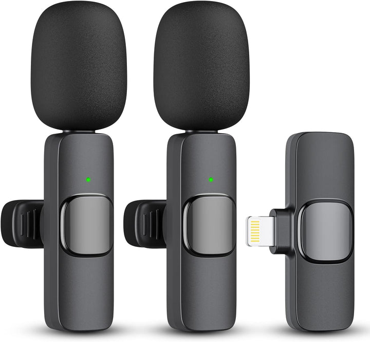 2er Pack kabellose Mikrofone für iPhone & iPad. Kristallklarer Sound, ideal für mobile Audioaufnahme.