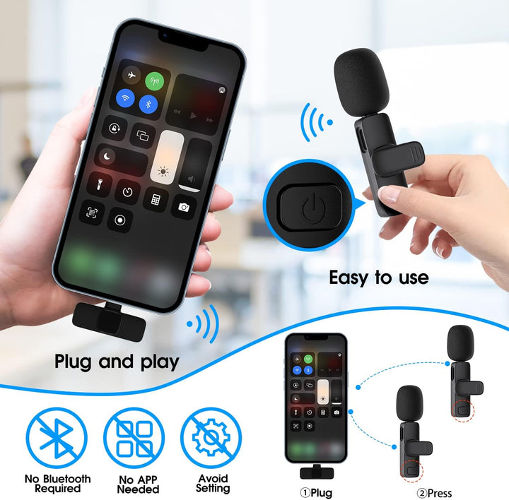 Wireless Mikrofone für iPhone/iPad. Perfekt für Vloggen, Streaming und Podcasts mit Geräuschunterdrückung.