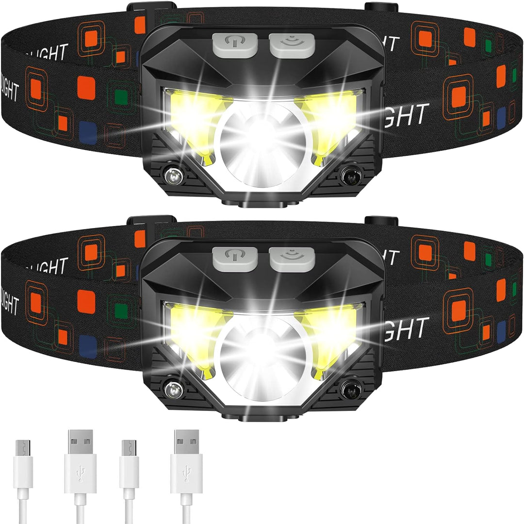 2er-Pack Lumivor LED Stirnlampe mit Bewegungssensor, ultra-hell und wiederaufladbar für Outdoor-Abenteuer.