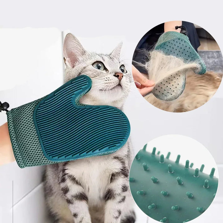 2in1 Katzenpflegehandschuh für sanfte Fellpflege & entspannende Massage; entfernt loses Katzenhaar effektiv.