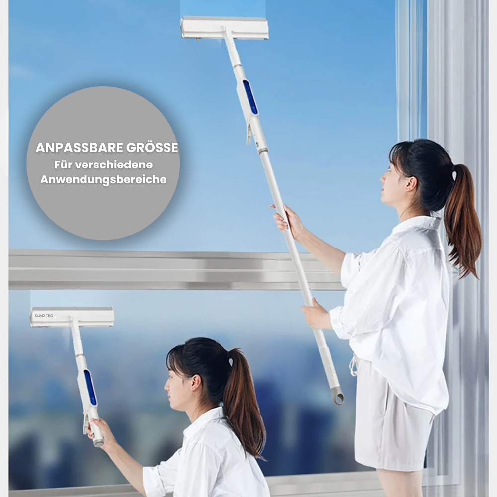 Praktisches Putzgerät 3in1: Fensterwischer mit Teleskopstange für mühelose, streifenfreie Fenster- & Spiegelreinigung.