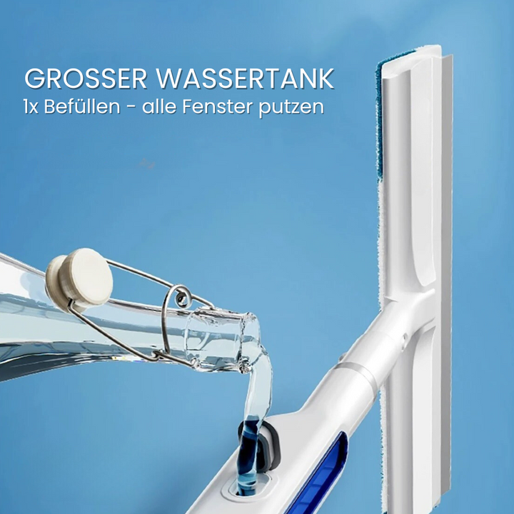 Der Glanzmeister: Umweltfreundlicher 3in1 Fensterwischer mit Teleskopstange für perfekte, streifenfreie Fenster.