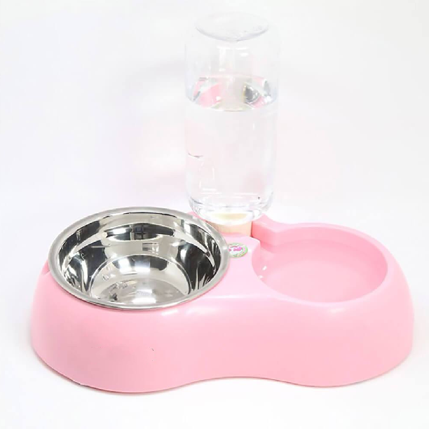 Automatischer EasyFlow Tiernapf für Hunde & Katzen mit integriertem Wasserspender und zwei Futterschalen für einfache Fütterung.