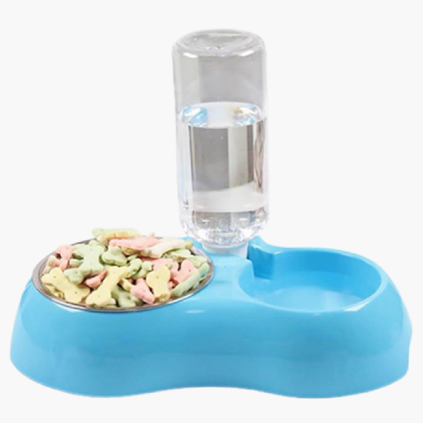 Seitenansicht des 3-in-1 Fressnapfs EasyFlow mit dem abnehmbaren automatischen Wasserspender für Hunde & Katzen.