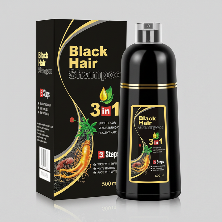 3-in-1 Haarfärbeshampoo für schnelle Grauhaarabdeckung und umfassende Haarpflege, ammoniakfrei.