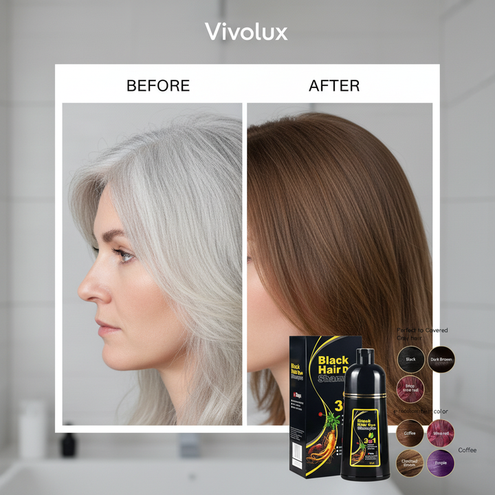 Schnellfärbendes 3-in-1 Farbshampoo für Grauhaarabdeckung, Reinigung & Pflege der Haare.