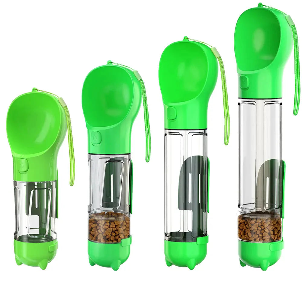 AdventureBuddy für Hunde: Robuste 3-in-1 Trinkflasche mit Wasserschale, Futterbox & Kotbeutel, für Reisen & Wanderungen.