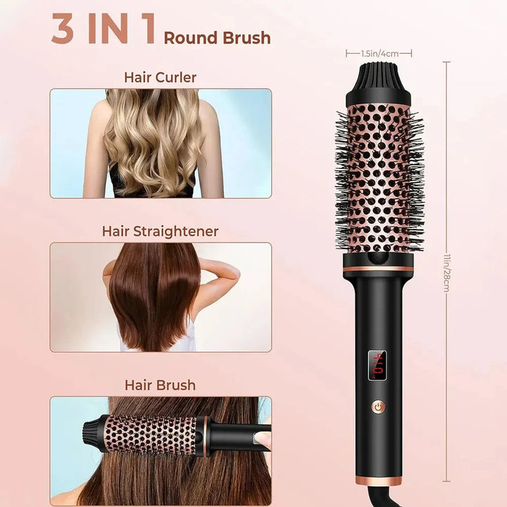 Eleganter 3-in-1 Ionen-Hairstyler mit ergonomischem Design. Glätten, Wellen & Volumen für professionelle Ergebnisse.