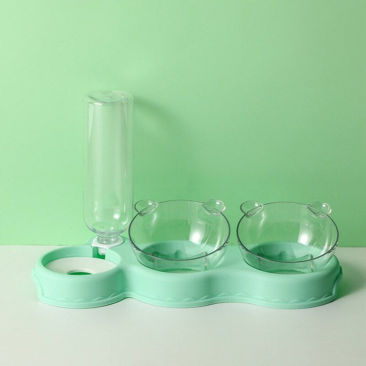 Zwei separate Futternäpfe des 3-in-1 Futterstation-Sets, ideal für Trocken- und Nassfutter von Katzen & Hunden.