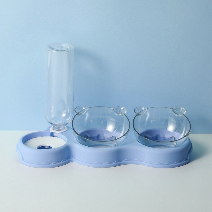 3-in-1 Haustier-Futterstation mit abnehmbaren Schalen und Wasserspender für einfache Reinigung und Hygiene. Pflegeleicht design.