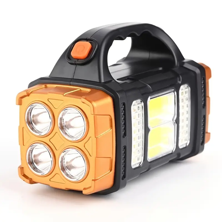 3-in-1 Notfall-Taschenlampe mit Solarladung. Kompakte LED-Taschenlampe, Powerbank & Solarladegerät für Notfälle.