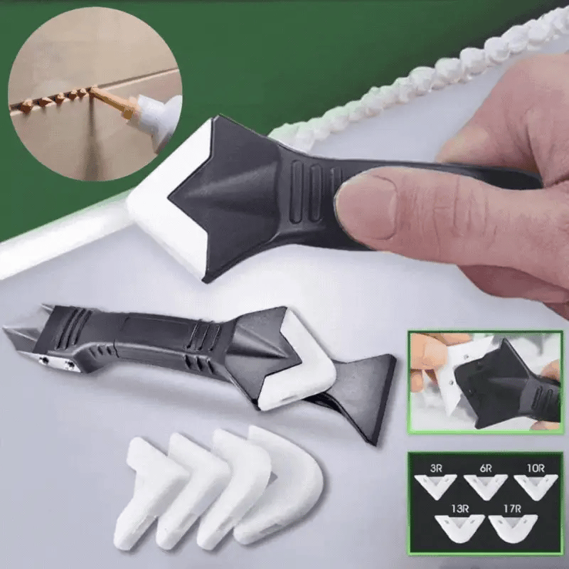 Vielseitiges 3-in-1 Fugenwerkzeug für Silikon; perfekt zum Entfernen alter Dichtmasse & sauberen Verfugen.