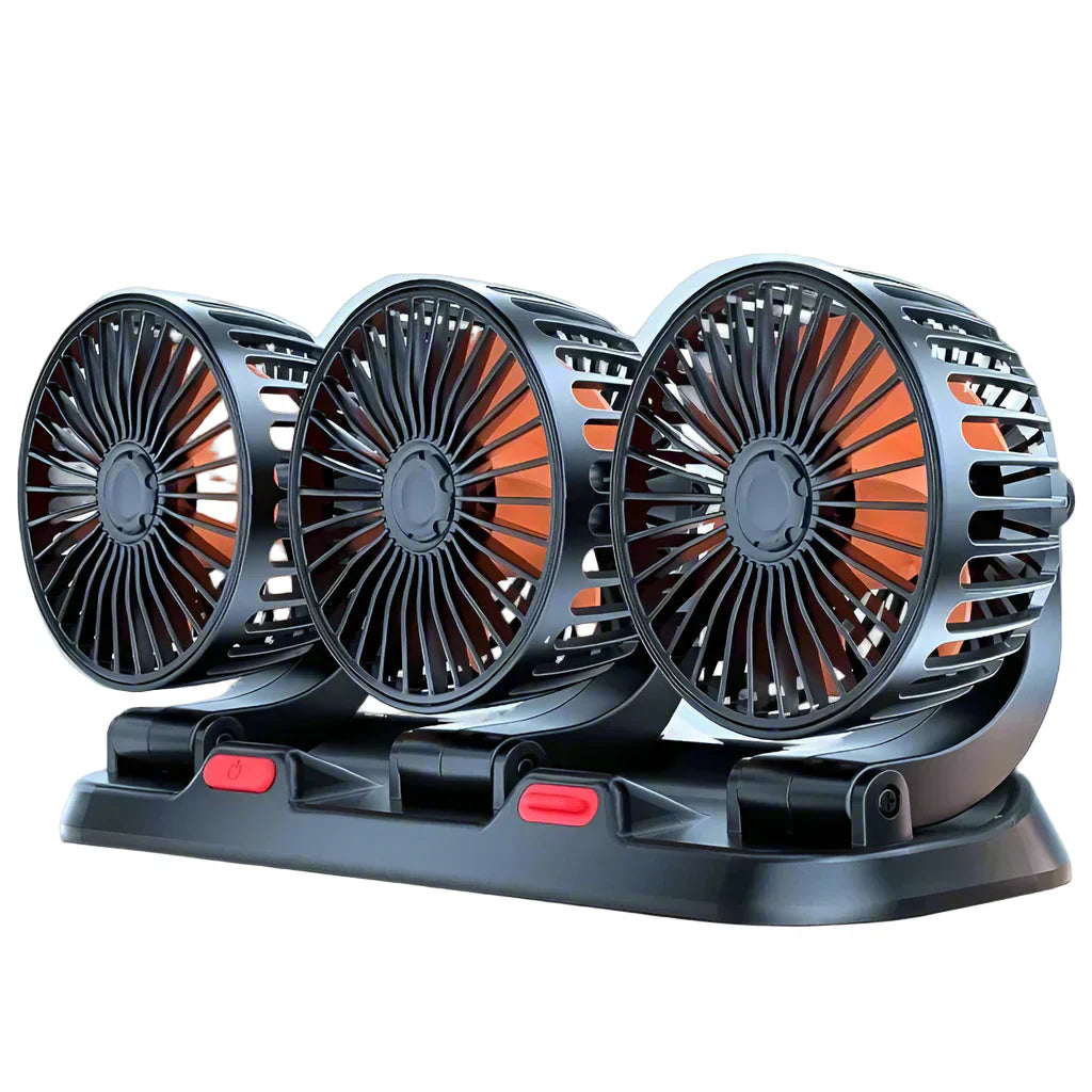 3-Kopf Autolüfter, 360° verstellbar, für optimale Fahrzeugkühlung mit USB, 12V oder 24V Anschluss. Ideal für Reisen.