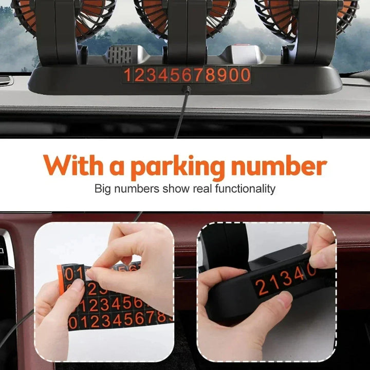 Innovativer Autolüfter mit 3 Köpfen, 360° verstellbar, für effiziente Fahrzeugkühlung. USB, 12V & 24V Auto Zubehör.