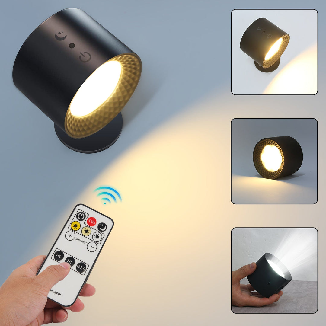 360° drehbare LED-Wandleuchte, kabellos & dimmbar, ideal als moderne Akku-Lampe für innen.