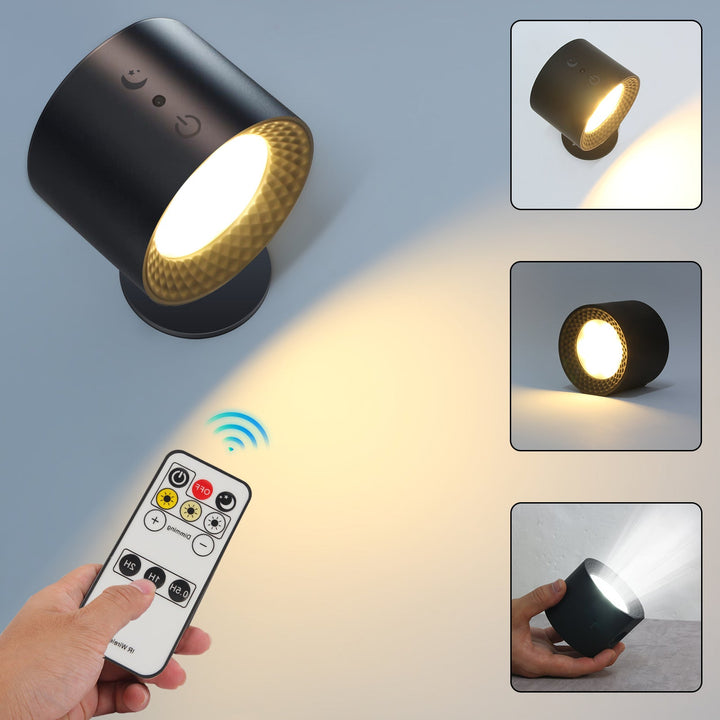360° drehbare LED-Wandleuchte, kabellos & dimmbar, ideal als moderne Akku-Lampe für innen.