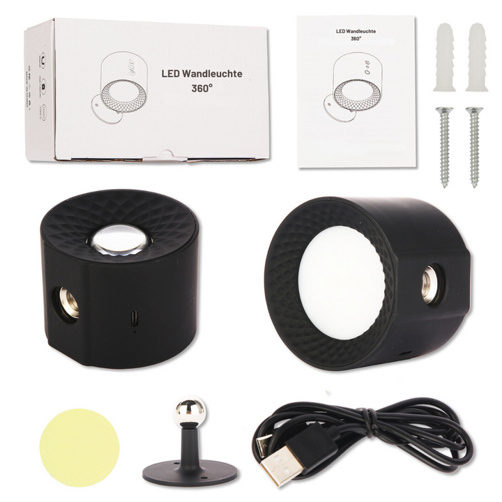 Dimmbare LED-Akkulampe mit 360° Rotation, Touch-Steuerung & Fernbedienung, flexibel einstellbar.