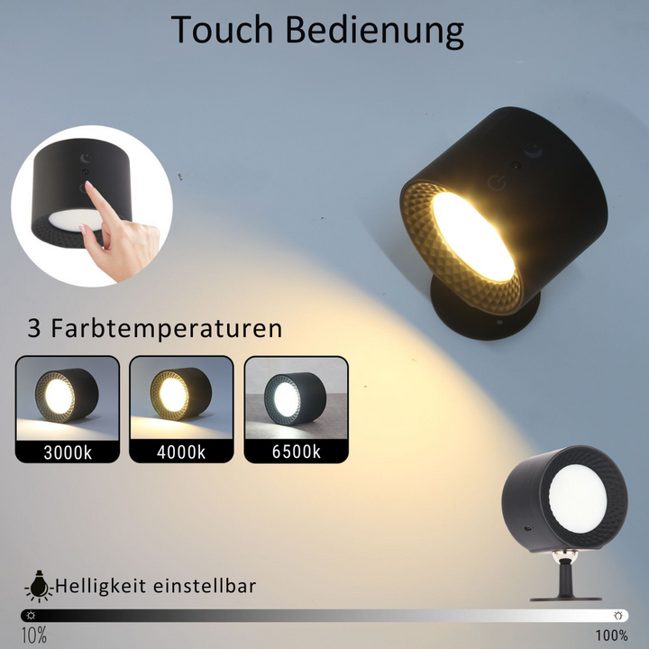 Magnetische LED-Nachtlicht-Wandleuchte, kabellos, 360° drehbar & flexibel für jede Oberfläche.