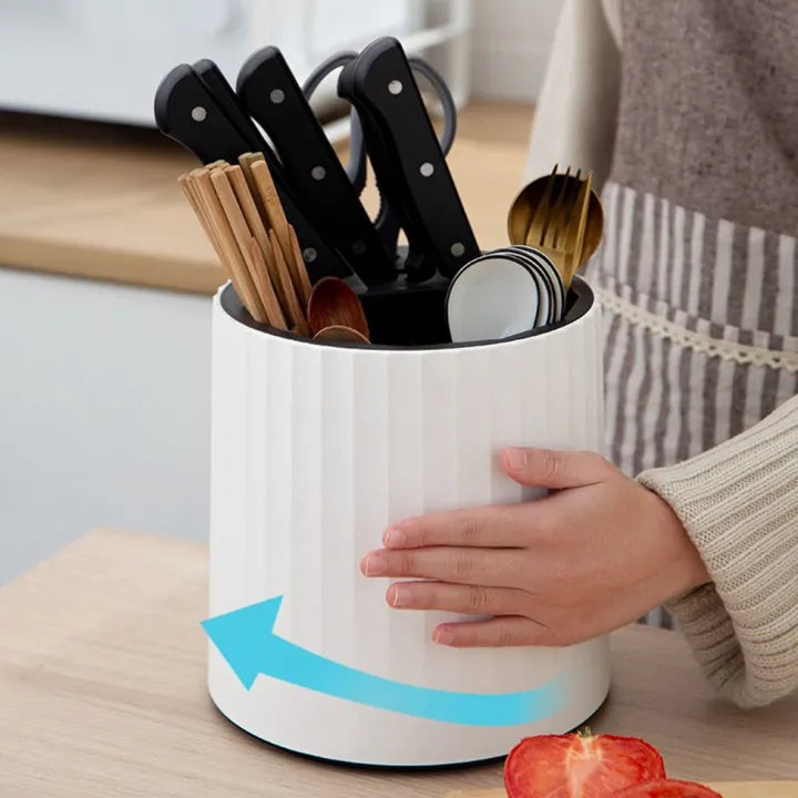 Platzsparender Besteckorganizer & Messerhalter, 360° drehbar. Perfektes Ordnungssystem für die Küche.