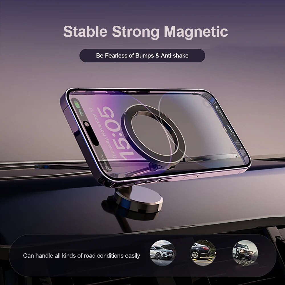 Stabile magnetische Kfz Handyhalterung, verstellbar und faltbar, fixiert das Smartphone sicher für jede Fahrt.