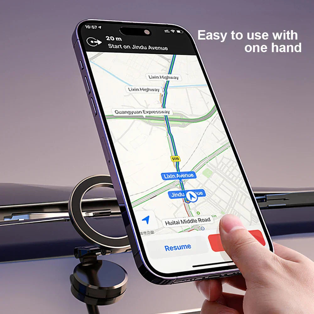Kompakte faltbare magnetische Smartphone-Halterung für das Auto, einfach montierbar und sicher für alle Geräte.
